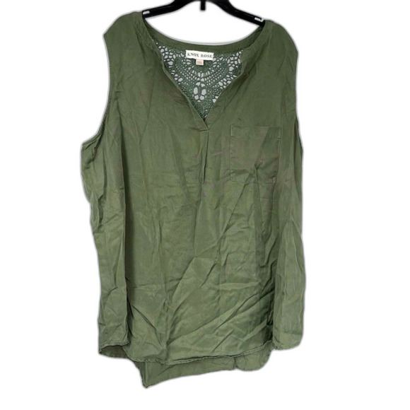 Knox Rose Crochet Knit Detail Boho Sleeveless Tank Top Sage Size XXL - Picture 1 of 6